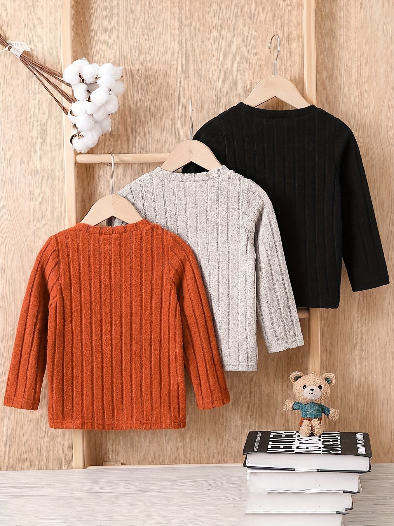 3pcs Cozy Ribbed Pullover Set - Soft Label Patched Long Sleeve Tops for Boys, Versatile Clothing for Spring, Fall, and Winter Seasons