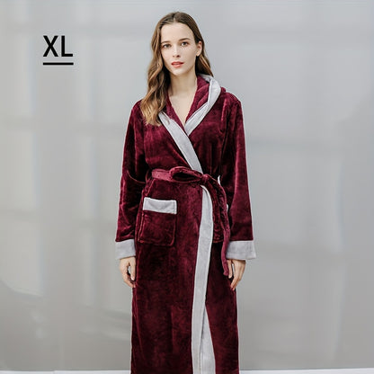 1pc Autumn And Winter Bathrobe, Soft And Skin-friendly Hooded Long Sleeve Bathrobe, Thickened Nightgown With Pocket, Warm Long Robe For Home, Bathroom Supplies