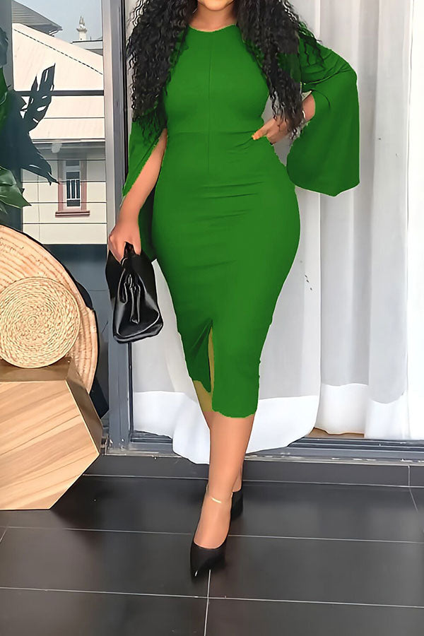 namcoverse Solid Color Unusual Cape Sleeve Midi Dress