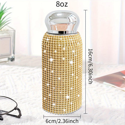 1pc, Sparkling Studded Vacuum Flask, 6oz/8oz Stainless Steel Insulated Water Bottles, Mini Travel Thermal Cups, For Hot And Cold Beverages, Summer Winter Drinkware, Christmas Gifts, Valentine's Day Gifts