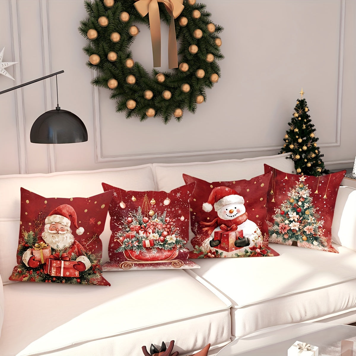 4pcs Velvet Plush Christmas Throw Pillow Covers - Soft, Cozy, One-Sided Printed Decorative Pillowcases for Winter Xmas Decor - 18in x 18in Perfect for Living Room, Bedroom, Sofa, and Bed Decoration - No Inserts Included