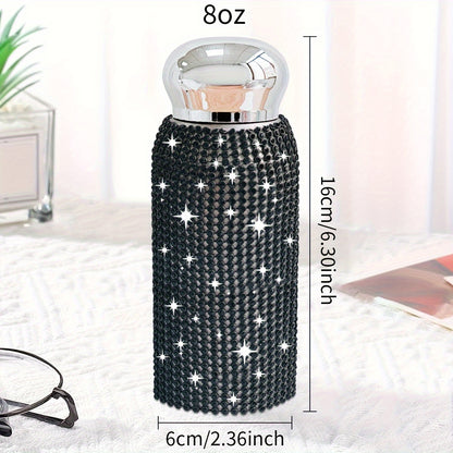 1pc, Sparkling Studded Vacuum Flask, 6oz/8oz Stainless Steel Insulated Water Bottles, Mini Travel Thermal Cups, For Hot And Cold Beverages, Summer Winter Drinkware, Christmas Gifts, Valentine's Day Gifts