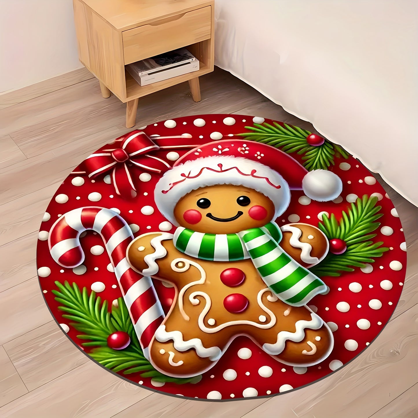 Christmas Gingerbread for Man Round Rug - Soft, Absorbent & Non-Slip, Perfect for Entryway, Living Room, Bedroom Decor | Machine Washable Flannel Memory Foam Mat