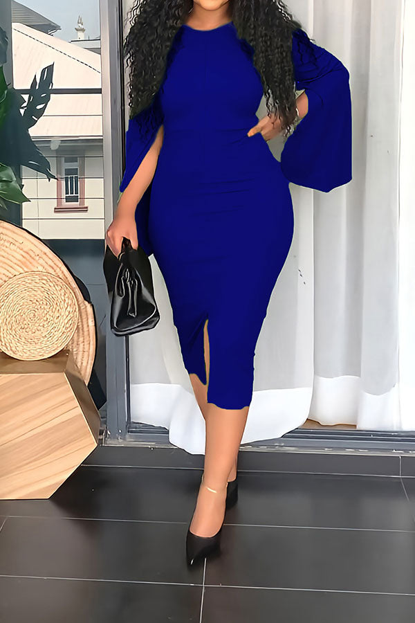 namcoverse Solid Color Unusual Cape Sleeve Midi Dress