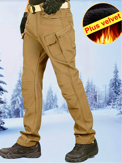 Ultimate Thermal Tactical Fleece Lined Pants - Overalls with Waterproof, Windproof, and Multi-Pocket Design for Outdoor Enthusiasts - Ideal for Hiking, Camping, Trekking, and Military Activities with Loose Fit and Cargo Style