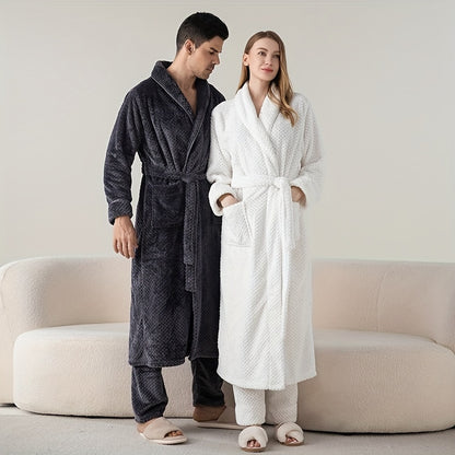 Cozy Flannel Robe Set for Men and Women: Winter Warmth, Extra Thick, Perfect for Couples - Bathrobe Home Wear