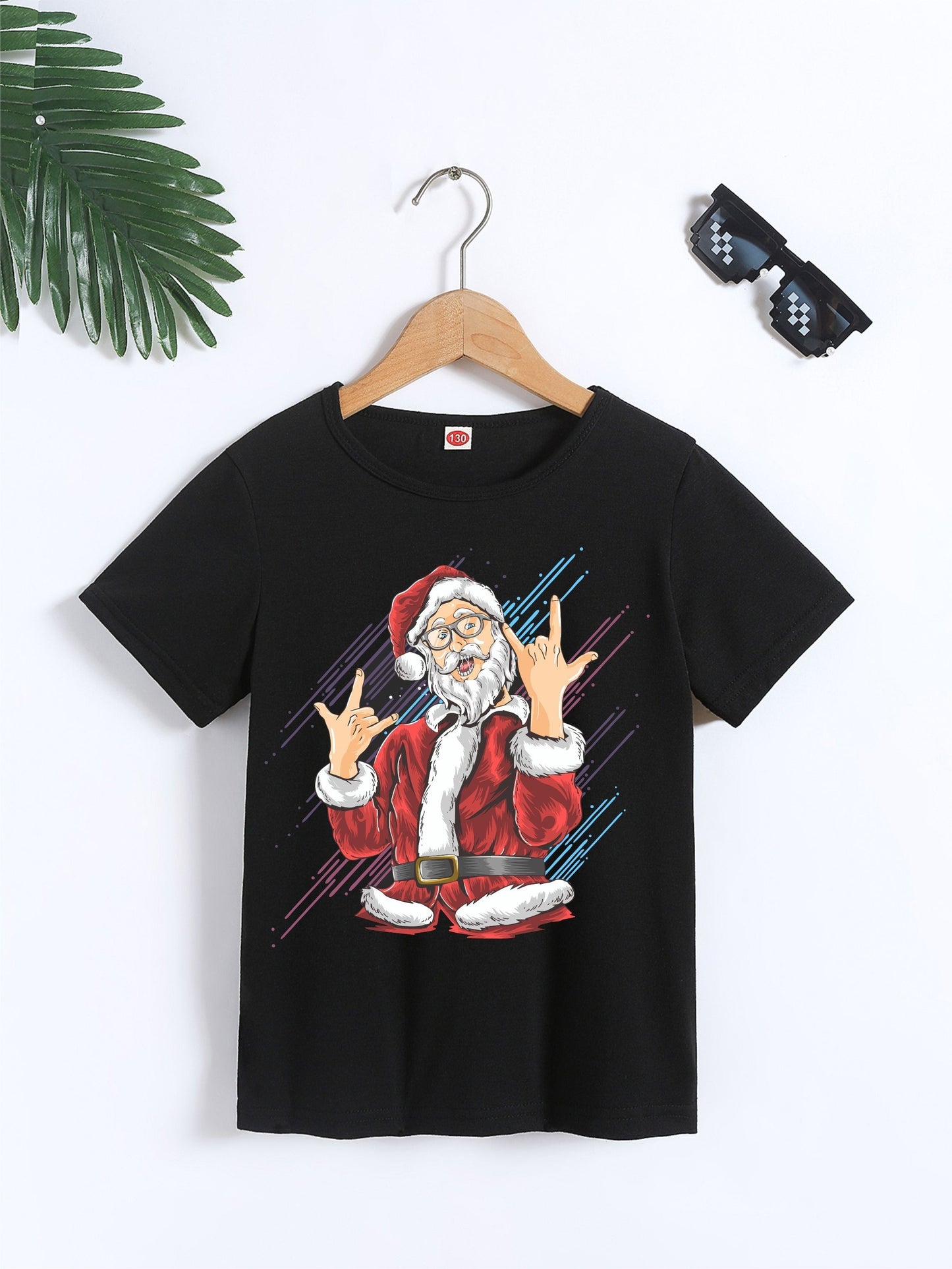 Fun Kids' Merry Christmas Hip Hop Santa Print T-Shirt, Casual Short Sleeve Tees for Boys, Perfect Summer Spring Fall Gift Tops