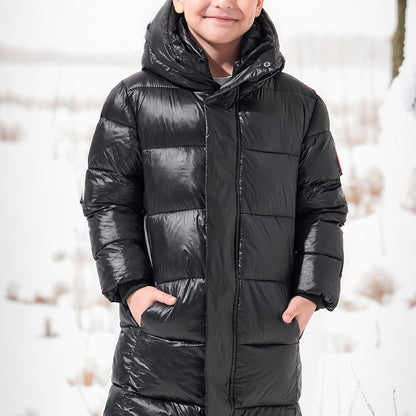 Boys Warm Thick Mid-length Hooded Jacket, Zip Up Coat, Boy's Clothes For Winter Outdoor, As Gift