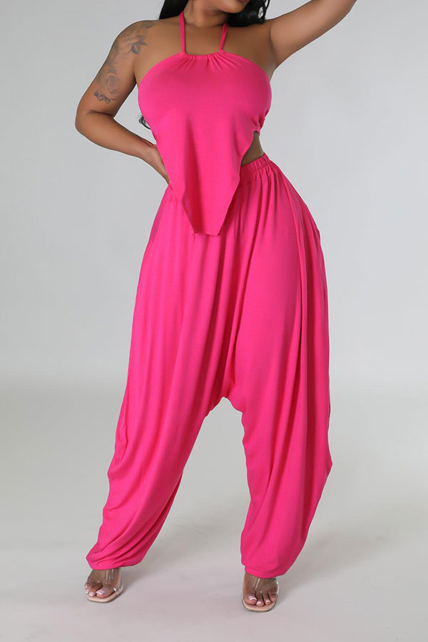 storexq Solid Color Hippy Lace-Up Harem Pant Suit