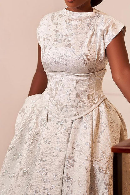 storexq Floral Print Embossed Unique A-Line Midi Dress