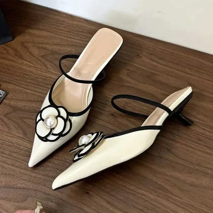 Dress Shoes Flower Pointed Toe High Heels Women Luxury Designer Sandals Female Summer Elegant Fashion Pumps Woman Mule Slippers H240430