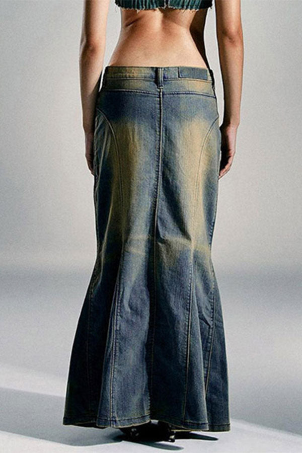 storexq Gradient Retro Fishtail Denim Skirt