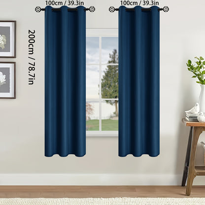 2 Pieces of Stylish Solid Blackout Curtains for Bedroom and Living Room - UV Protection, Easy Sliding, and Contemporary Design