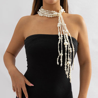 storexq Multi-layer Faux Pearl Glamorous Tassel Necklace