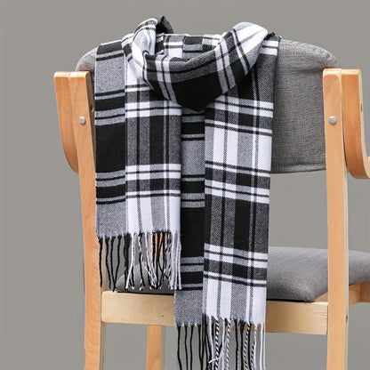 1pc Plaid Winter Men's Scarf, Men's Tassel Scarf, Ideal choice for Gifts