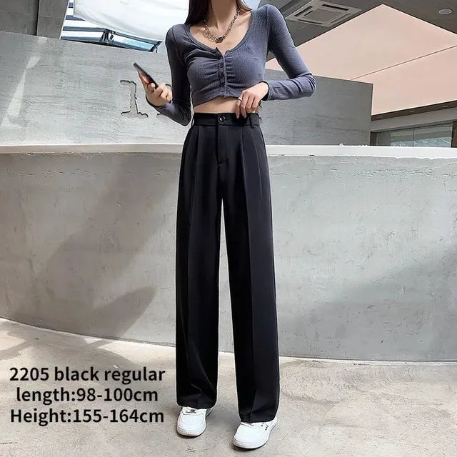 Casual High Waist Loose Wide Leg Pants for Women Spring Autumn Female Floor-Length White Suits Pants Ladies Long Trousers 240116