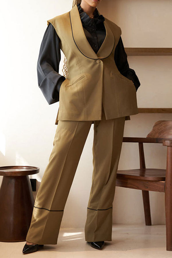 storexq Hit Color Patchwork Shawl Collar Feminine OL Pant Suit