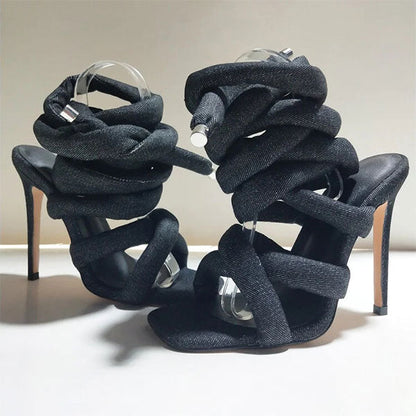 storexq Solid Color Unique Cross Strap Strappy Sandals