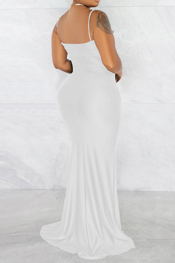 storexq Solid Color Classic High Slipt Maxi Dress