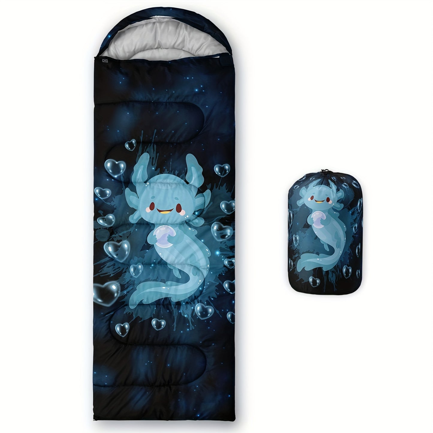 Dream Axolotl Compact Sleeping Bag - Outdoor Camping & Hiking Essential for All Seasons - 0 Degree Rated, Teens and Adults Sleeping Bag for Cold Weather, Blue Theme, Portable and Compact Design for Backpacking and Hiking Trips