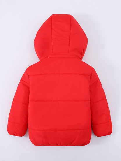 Baby's Solid Color Fuzzy Lining Quilted Jacket With Detachable Hood, Warm Zip Up Padded Coat, Baby Boy's Clothing For Fall Winter