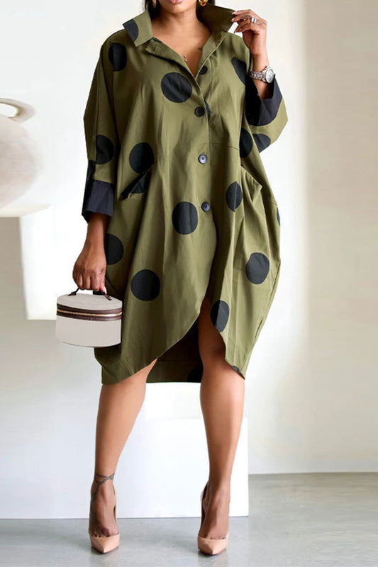 storexq Polka Dot Oversized Button Irregular Midi Dress