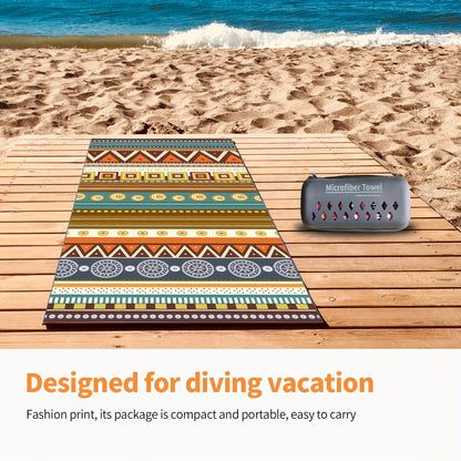 1Pc Bohemian Microfiber Beach Towel - Super Absorbent, Quick Drying, Sand Free, Compact, Outdoor Towel - 36*71inch/91.44*180.34cm, Carrying Bag Included, Ideal for Beach, Pool, Gym, Travel