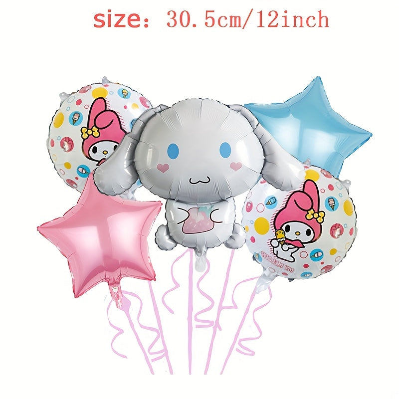 5pcs Sanrio My Melody & Cinnamoroll Star Foil Balloon Set - Perfect for Birthday, Christmas, Easter & Valentine's Day Celebrations