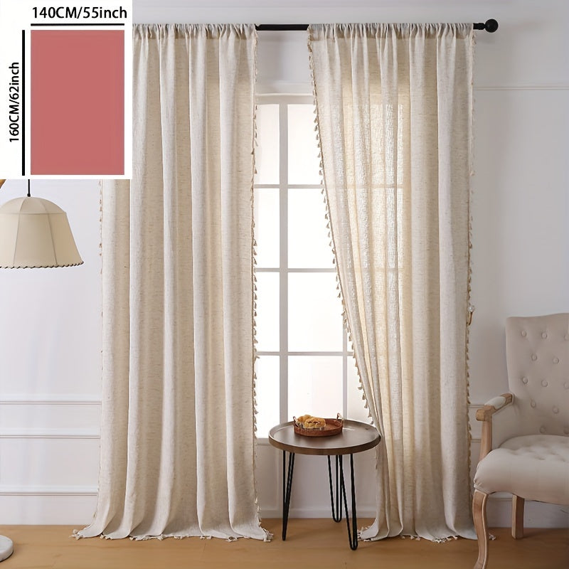 1PC Luxurious Solid Khaki Rod Pocket Curtain with Exquisite Tassel Trim - Bohemian Chic Decor for Living Room, Office, and Home - Easy to Hang, Durable, and Dust-Repellent