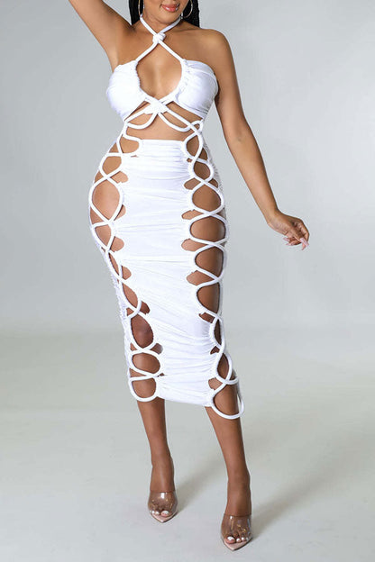 namcoverse Solid Color Kitsch Strappy Midi Dress