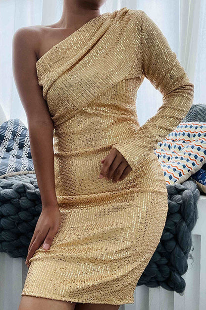 namcoverse Sequined Sparkly One Shoulder Midi Dress