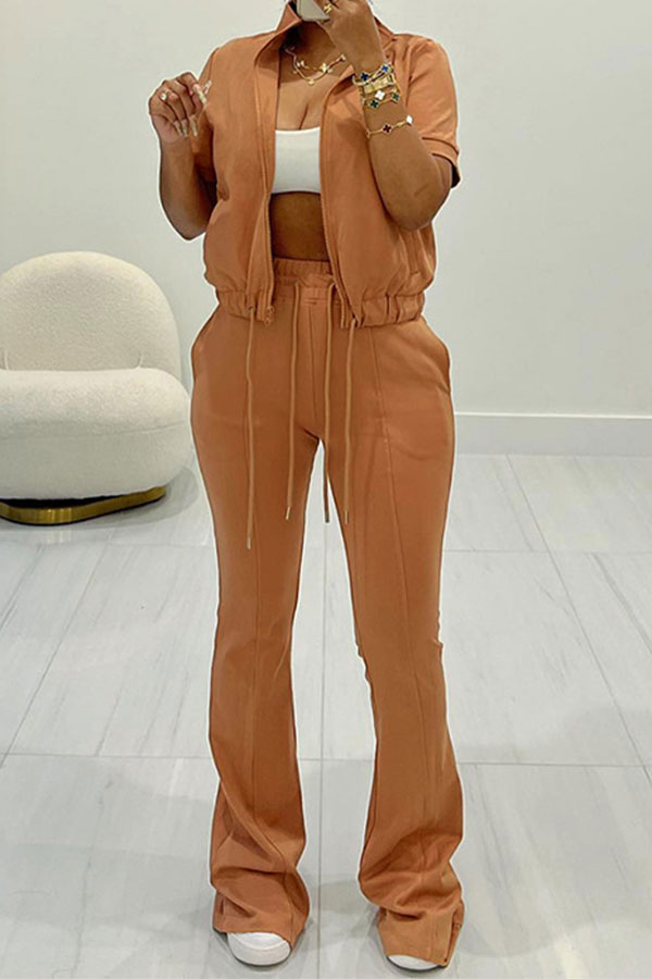 storexq Solid Color Sporty Micro Flared Pant Suit