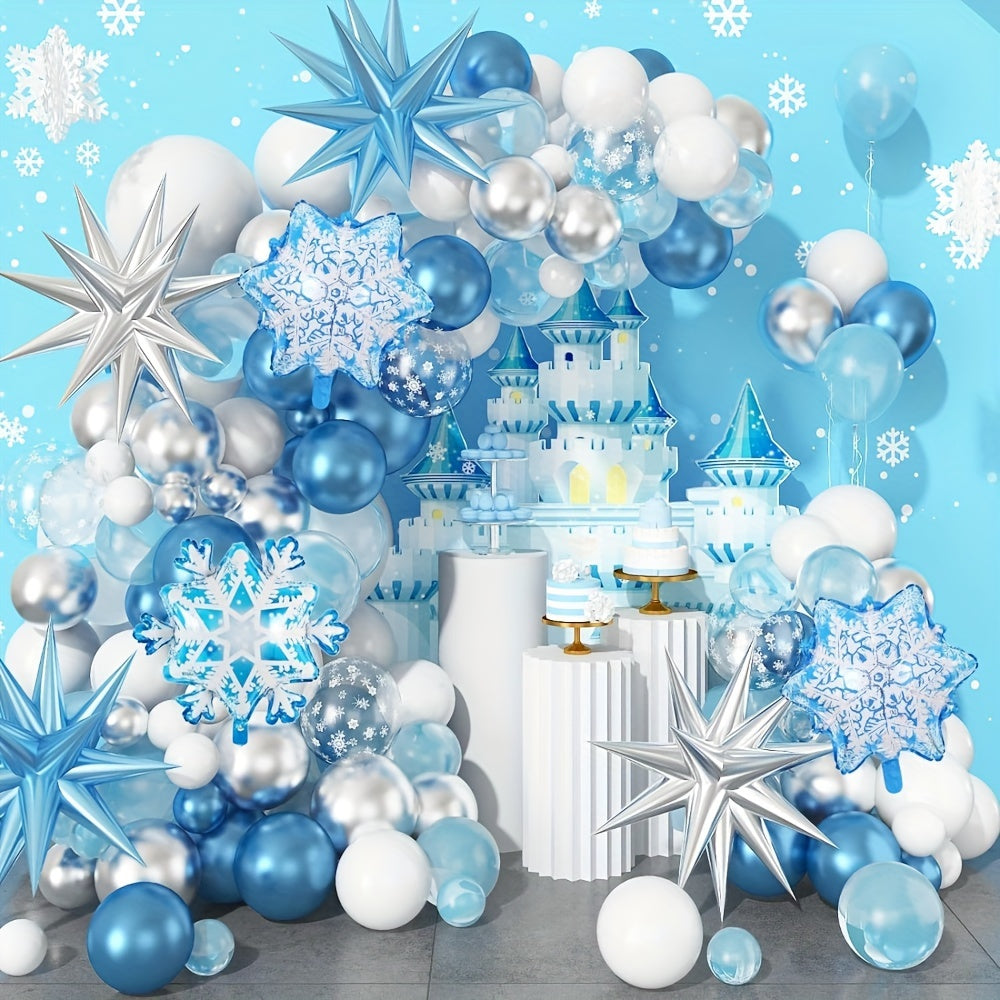 113pcs Snowflake Balloon Garland Arch Kit - Balloons for Christmas, Winter, Birthday, Anniversary, Graduation, Holiday, Celebration, Theme Event Decorations - Indoor Party Supplies with DIY Assembly and Reusable Design