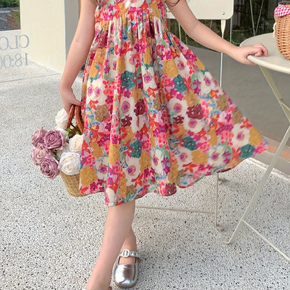 100% Cotton Girls Vintage Floral Dress - Flowy Cami Style for Summer Fun - Perfect Party Wear & Holiday Gift Idea