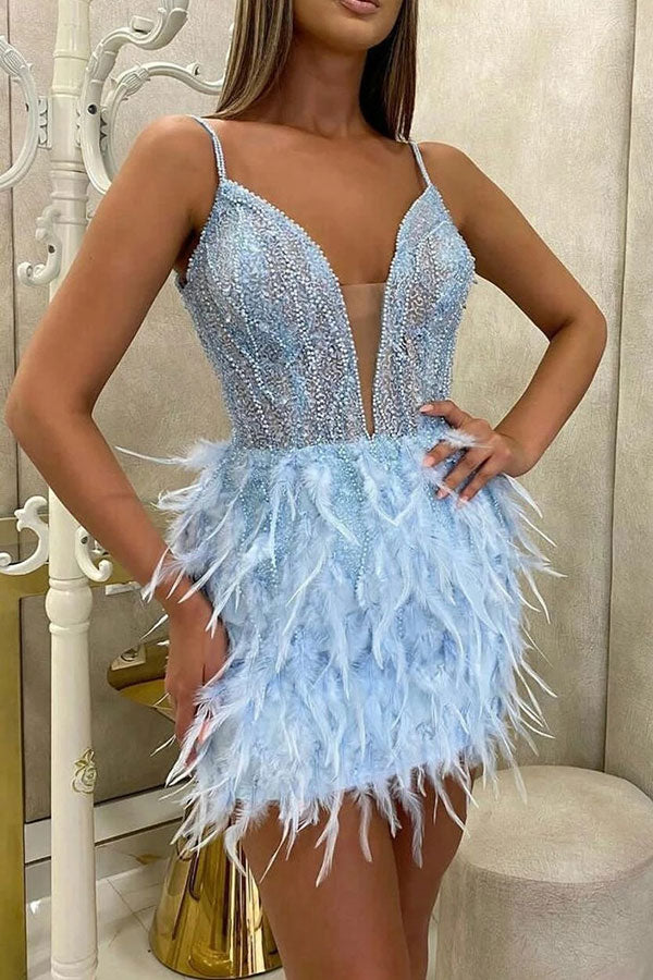 storexq Fluffy Unique Rhinestone Mini Dress