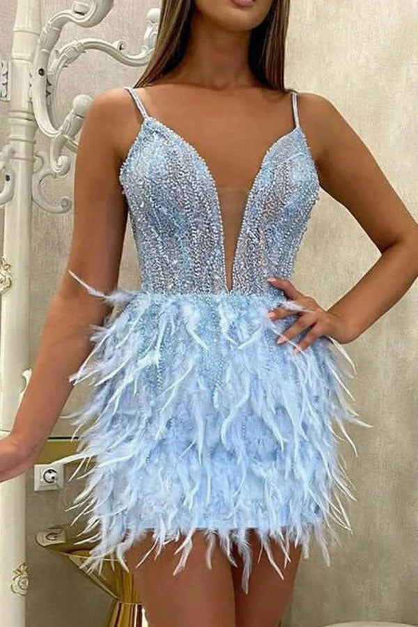 storexq Fluffy Unique Rhinestone Mini Dress