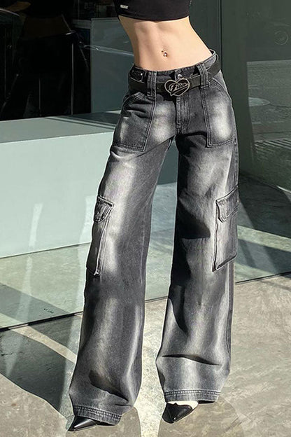 storexq Gradient Hippy Multi Pocket Wide Leg Jeans