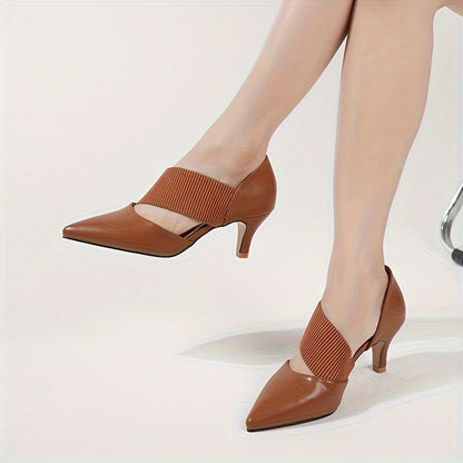 Elegant All-Season D'Orsay Pumps: Women's Cone Heel Pointed Toe High Heels with Slip-On Elastic Band