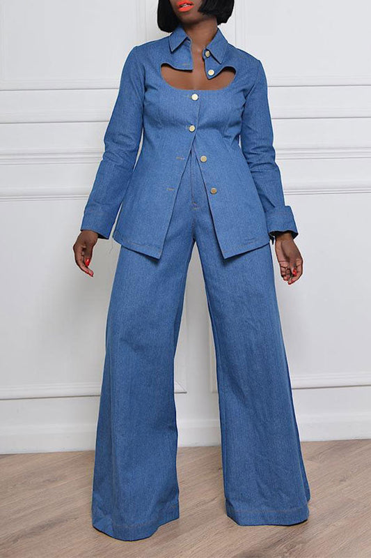 storexq Solid Color Unique Cut-out Pant Suit