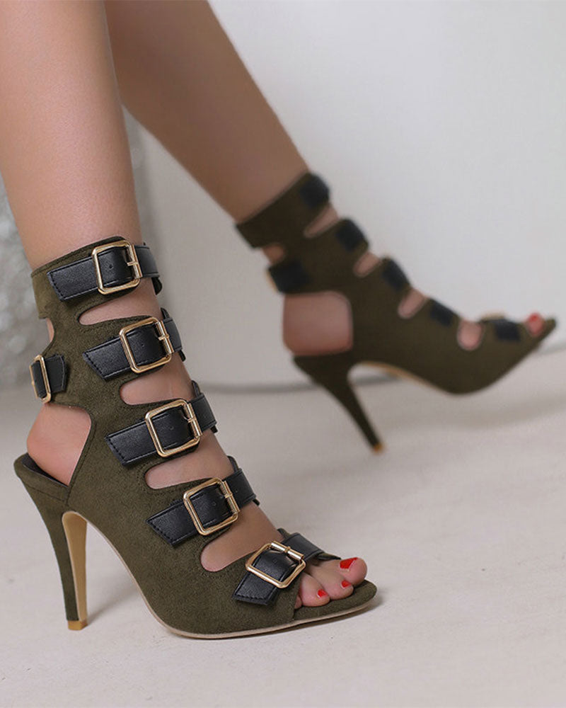 storexq Buckled Design Retro Peep Toe Sandals