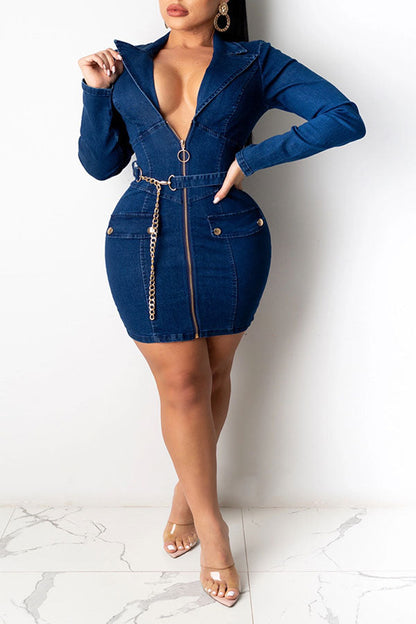 namcoverse Blue On-trend Zipper Denim Mini Dress