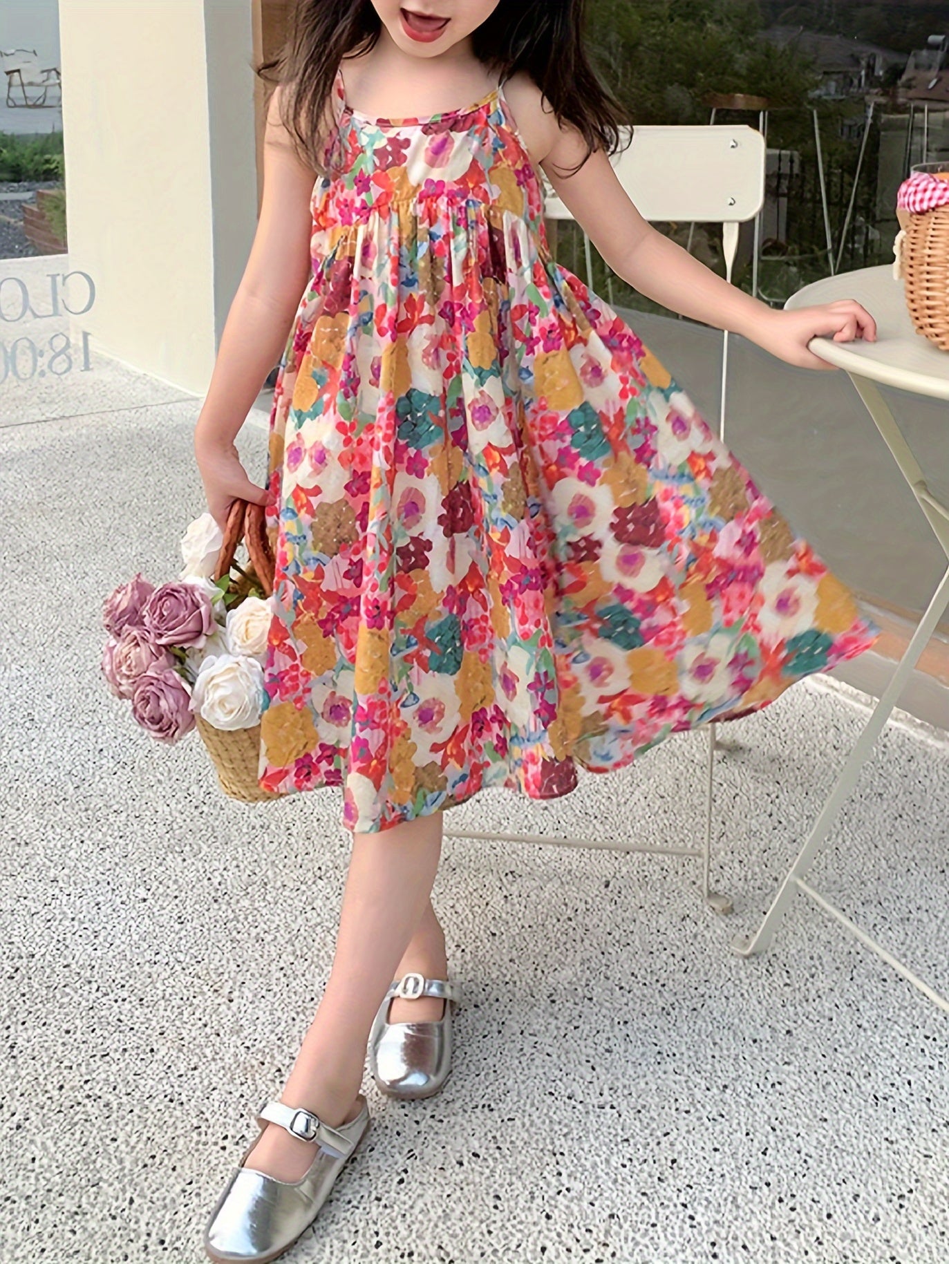 100% Cotton Girls Vintage Floral Dress - Flowy Cami Style for Summer Fun - Perfect Party Wear & Holiday Gift Idea