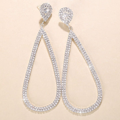 storexq 1Pair Water Drop Shape Rhinestone Classic Cutout Earrings