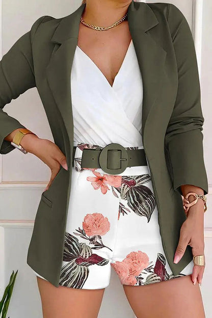 storexq Rose Print Commuting Notched Lapel Pant Suit