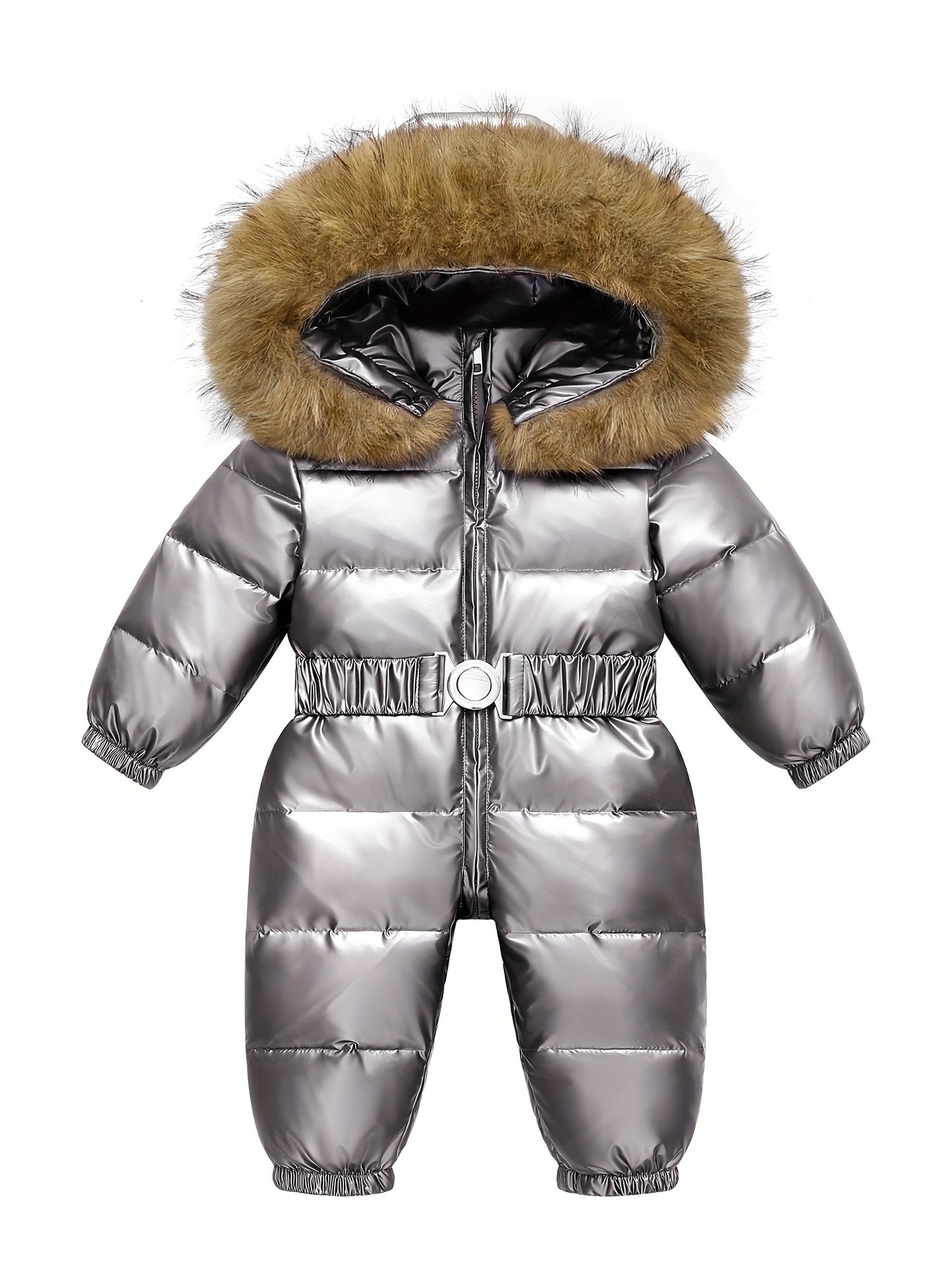 Baby's Warm Hooded Down Jacket, Thickened Long Sleeve Snowsuit With Zipper For Outdoor Wear