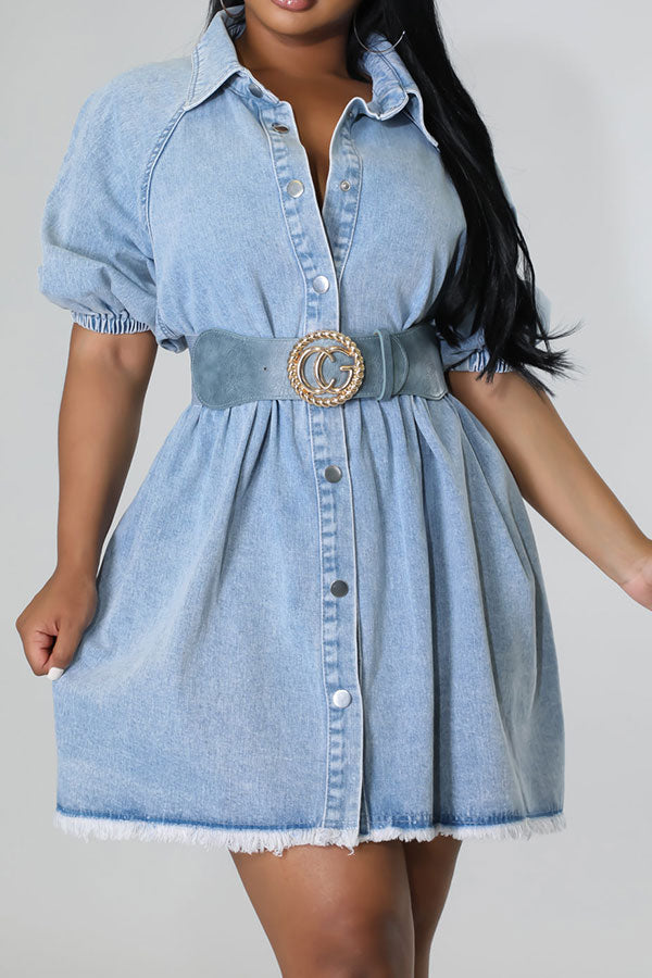 storexq Gradient Urban Button Down Denim Mini Dress