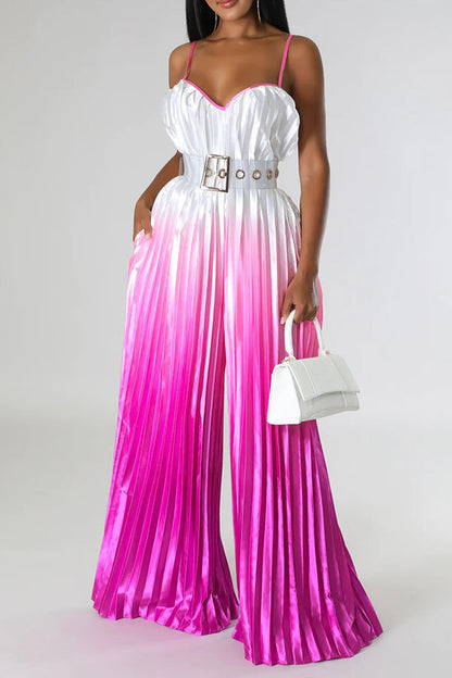 storexq Gradient Striking Wide Leg Pleated Jumpsuit