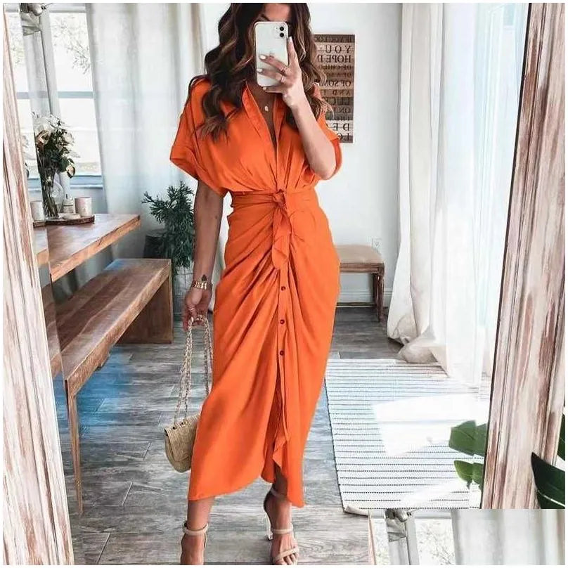 Casual Dresses Retail Women Shirt Designer Commuting Plus Size S3Xl Long Dress Fashion Forged Face Clothing Drop Delivery Apparel Wom Dhkj1