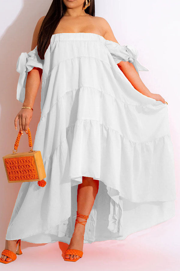 storexq Solid Color Pretty Flowy Tiered Ruffle Maxi Dress