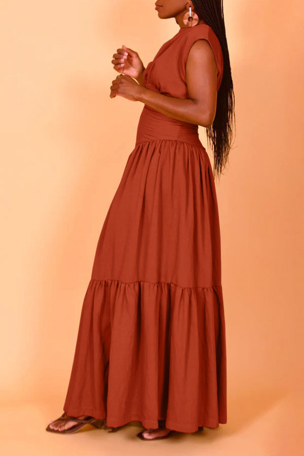 namcoverse Solid Color Modern Tiered Ruffle Maxi Dress